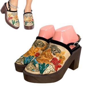 Free People Cosmi Storm Embroidered Clogs Clog Platform Chunky Heel EU38 US 7.5
